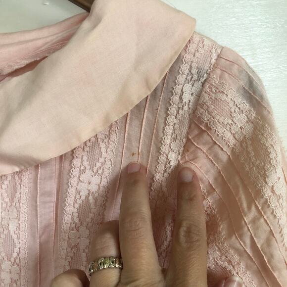 Vintage 1950s Pink Lace Peter Pan Collar Dress Handmade XS/S Praire Cottagecore - Picture 7 of 13